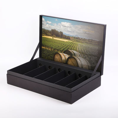 kaufen Steifes schwarzes Papier Tailered mit Flaschen-Wein-Verpackenkasten der Beschaffenheits-6 mit Pappeinsatz online manufacture
